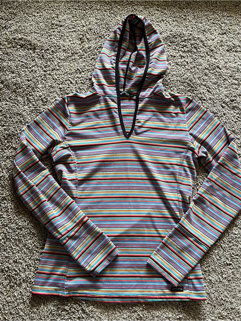 Athleta Y2K Multicolor Striped Hooded Long Sleeve Top - Made in USA